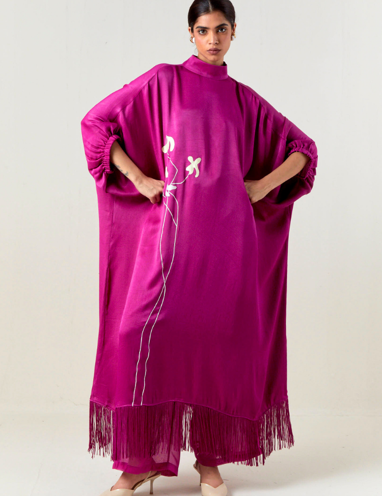 Floral Fringe Kaftan Set