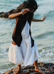 Front Pleat Stripe Dress