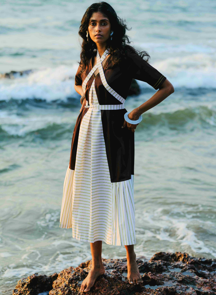 Front Pleat Stripe Dress