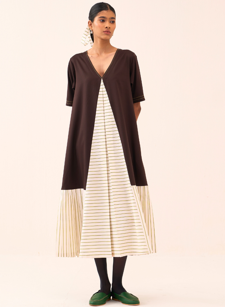 Front Pleat Stripe Dress