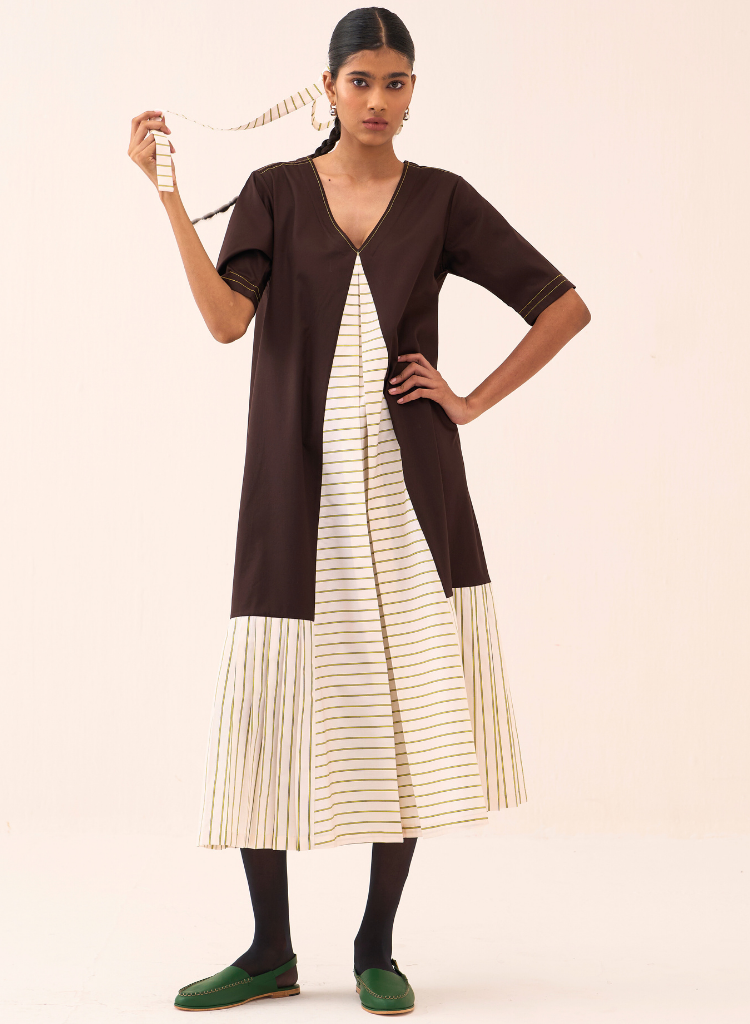 Front Pleat Stripe Dress