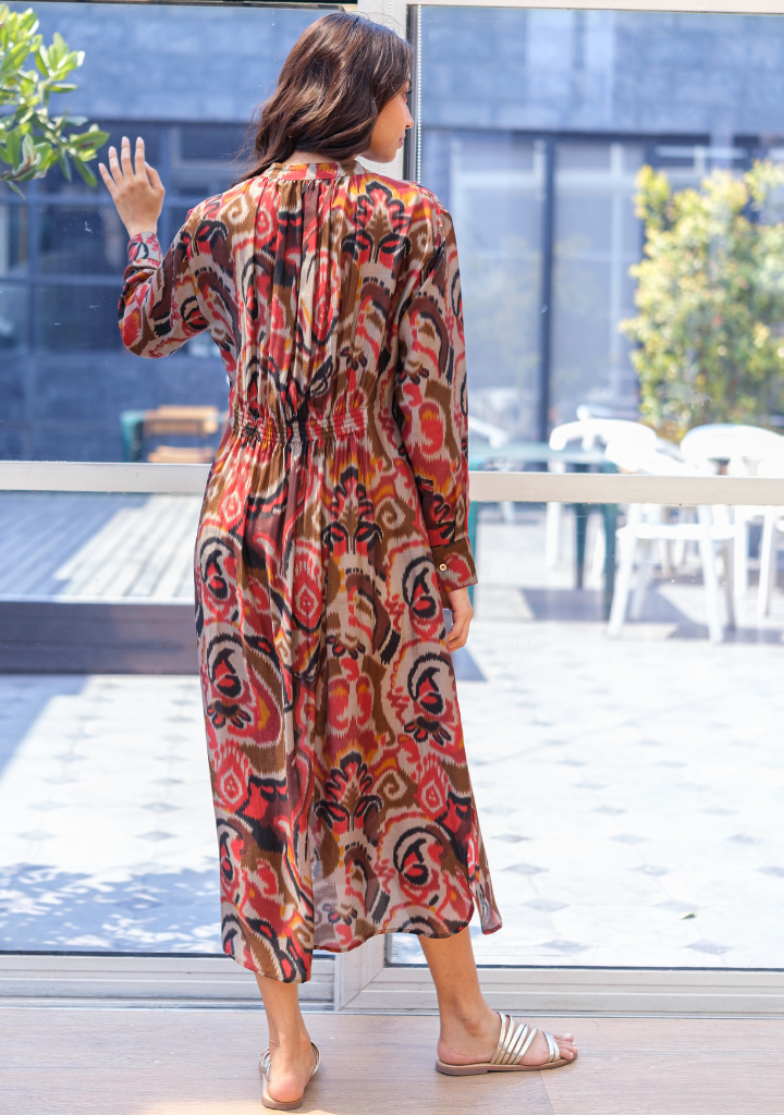 Gather Dark Ikat Dress
