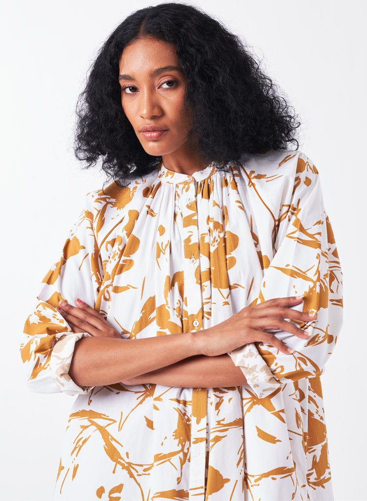 Gather Neck Shirt Set