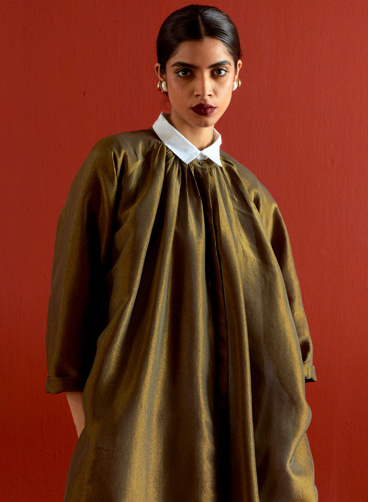 Gather Neck Shirt Set