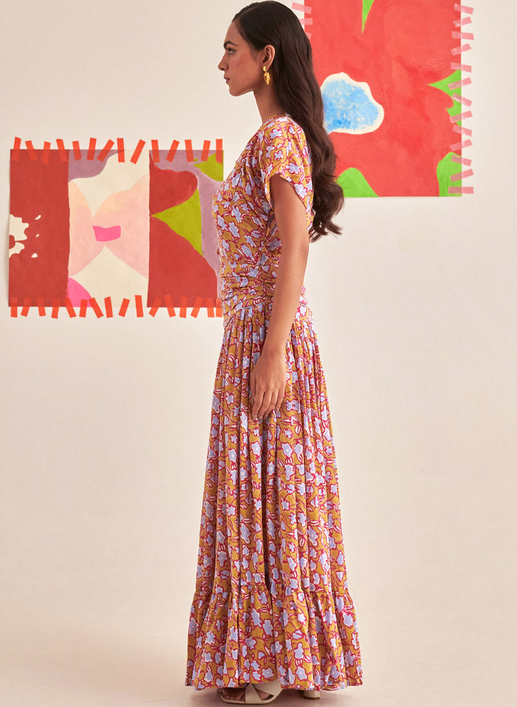 Gold Florentina Pleated Dress