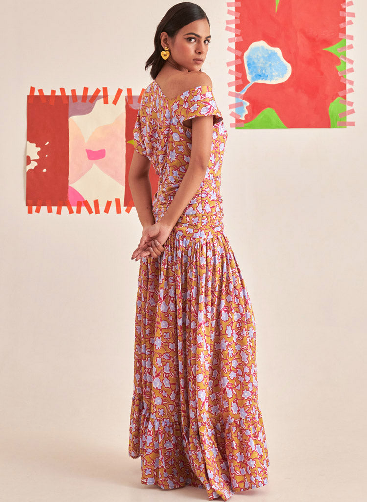 Gold Florentina Pleated Dress