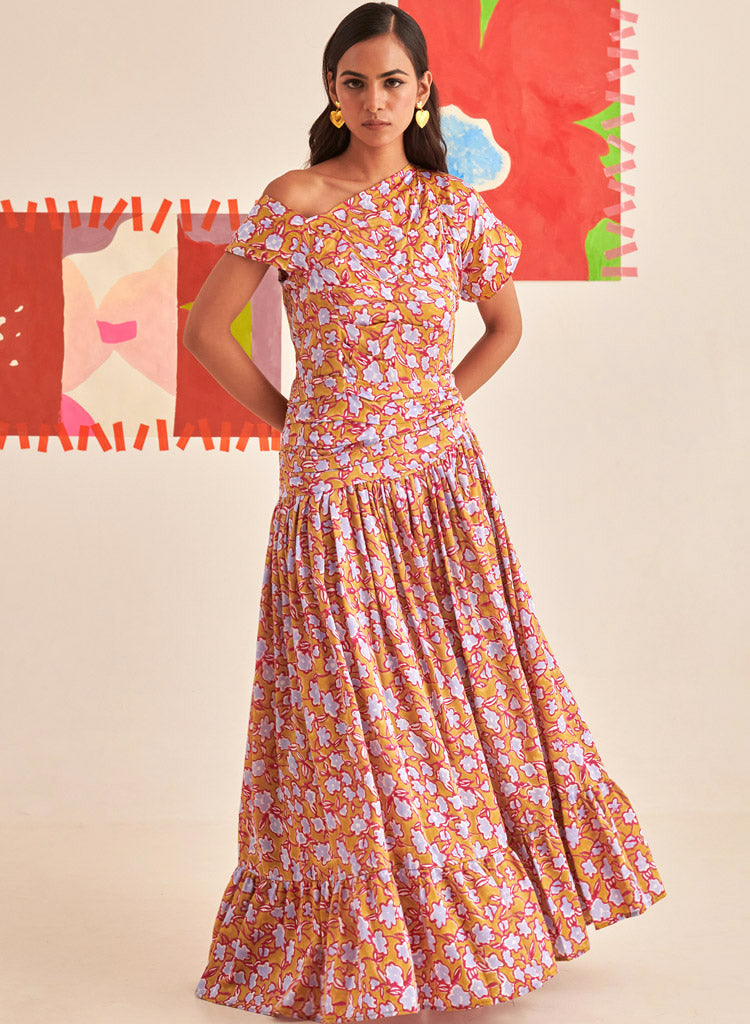 Gold Florentina Pleated Dress