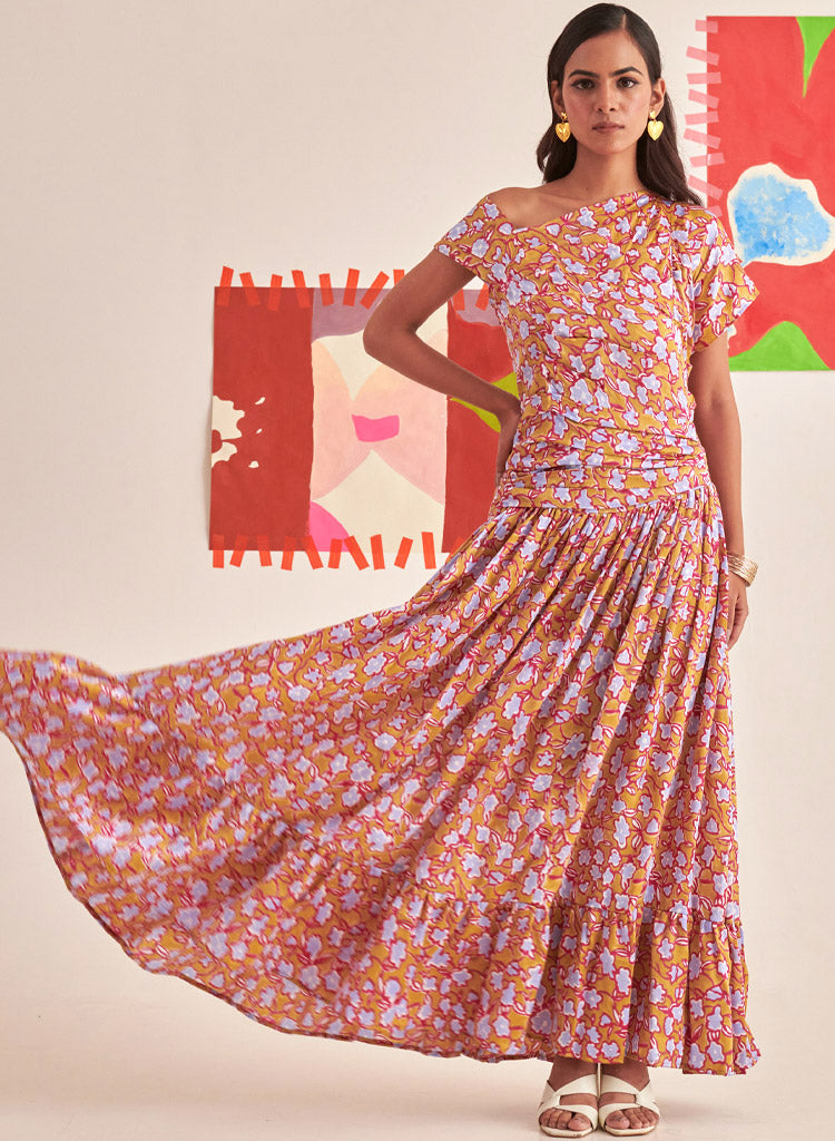 Gold Florentina Pleated Dress