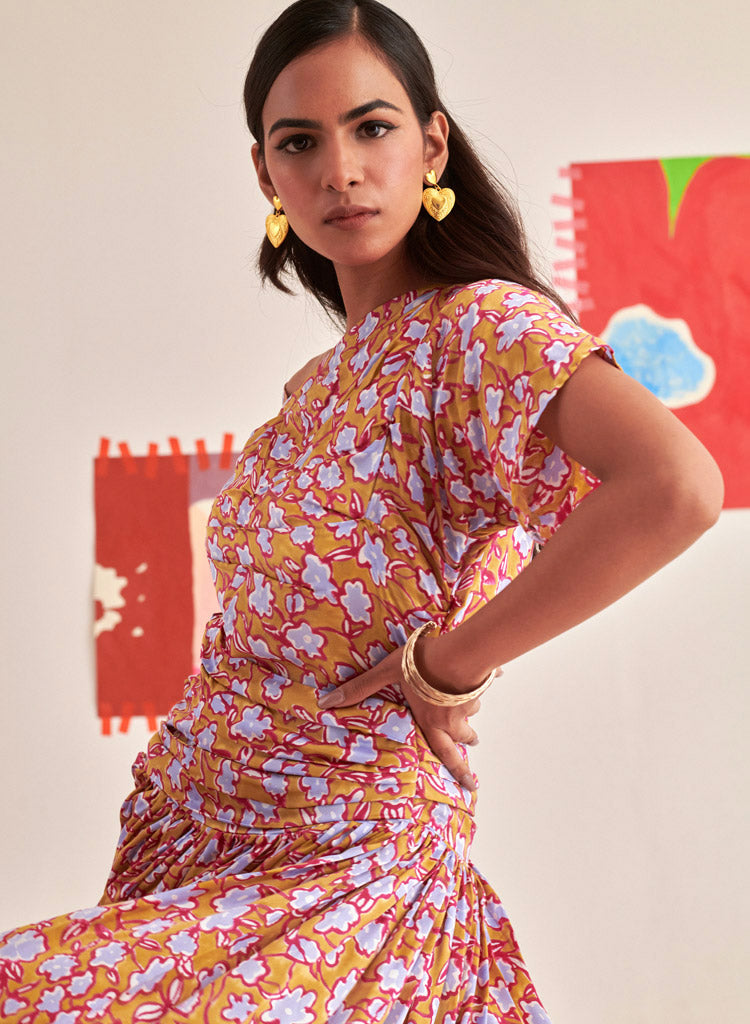 Gold Florentina Pleated Dress