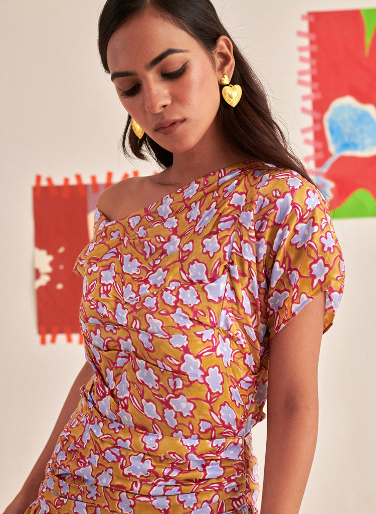 Gold Florentina Pleated Dress