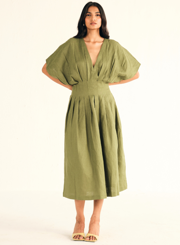 Green Pleated Dress