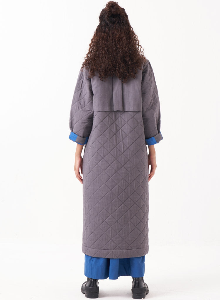 Grey Long Quilted Jacket