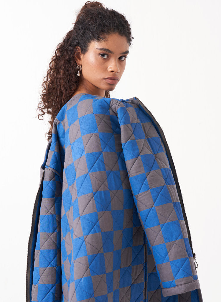 Grey Long Quilted Jacket