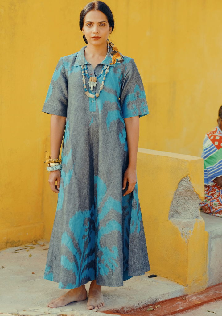 Grisaille Collared Maxi Dress