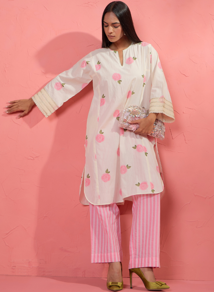 Gul Rose V Neck Kurta Set