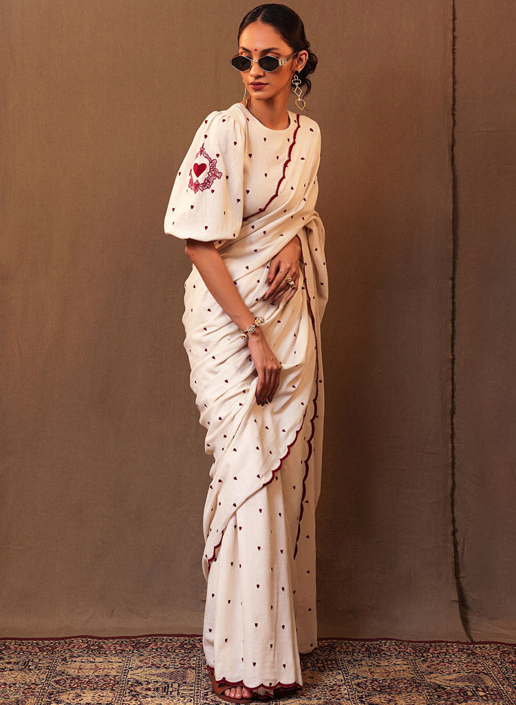 Heart Emb Saree Set