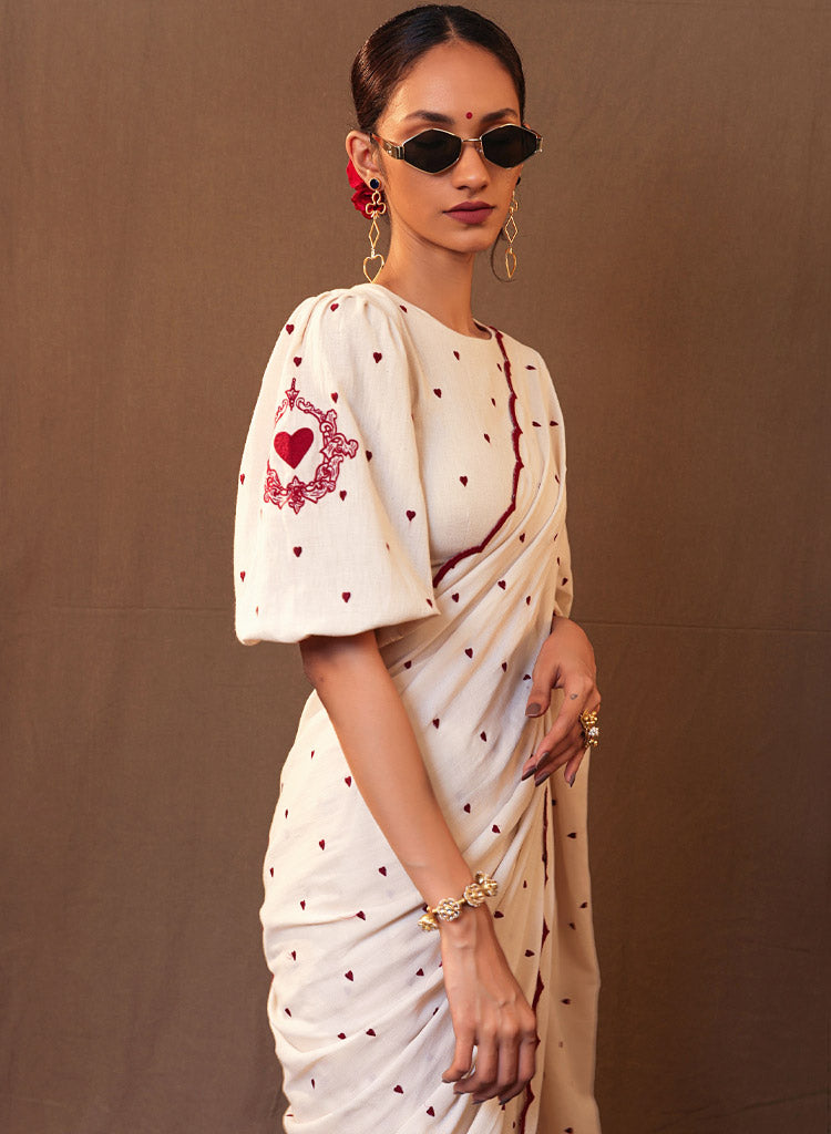 Heart Emb Saree Set