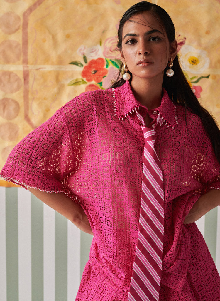 Hot Pink Crochet Shirt