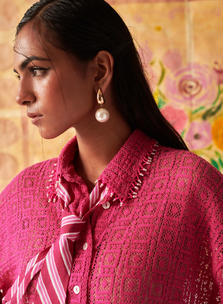 Hot Pink Crochet Shirt