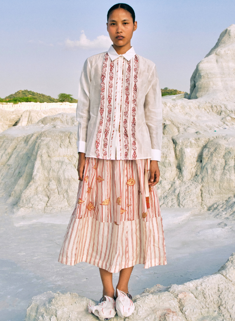 Htami Drawstring Panelled Skirt