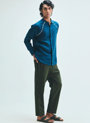 Indigo Embroidered Raglan Shirt