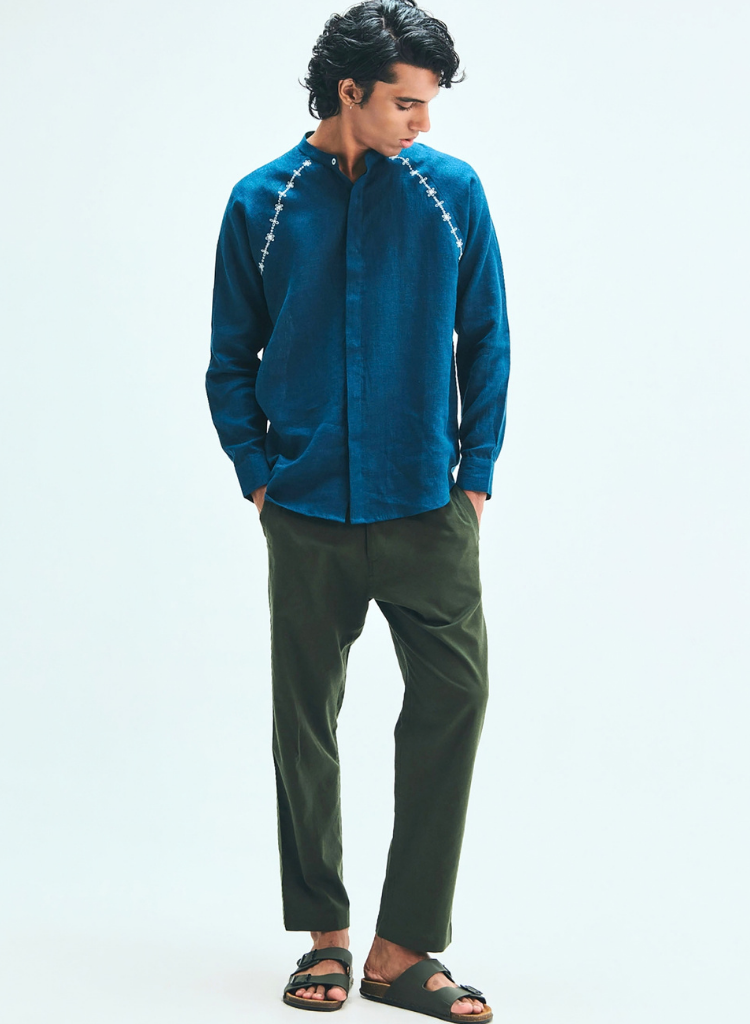 Indigo Embroidered Raglan Shirt