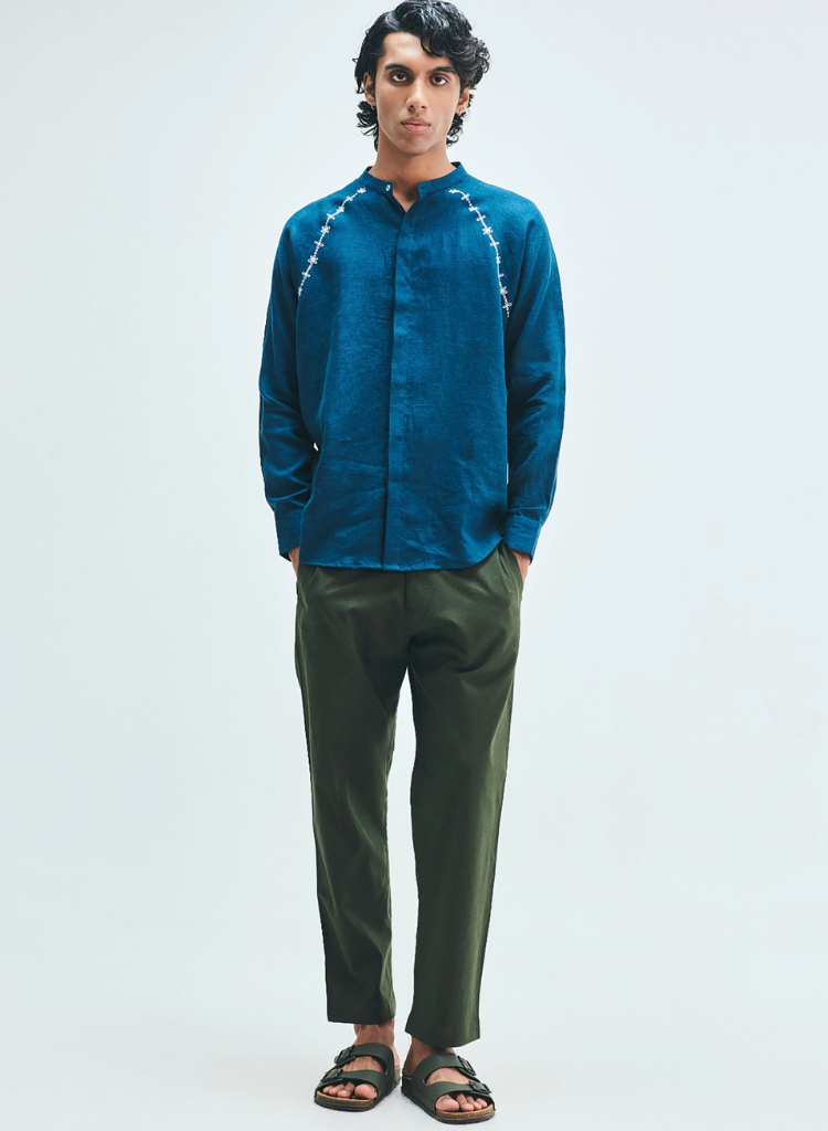 Indigo Embroidered Raglan Shirt