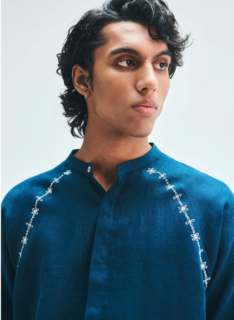 Indigo Embroidered Raglan Shirt