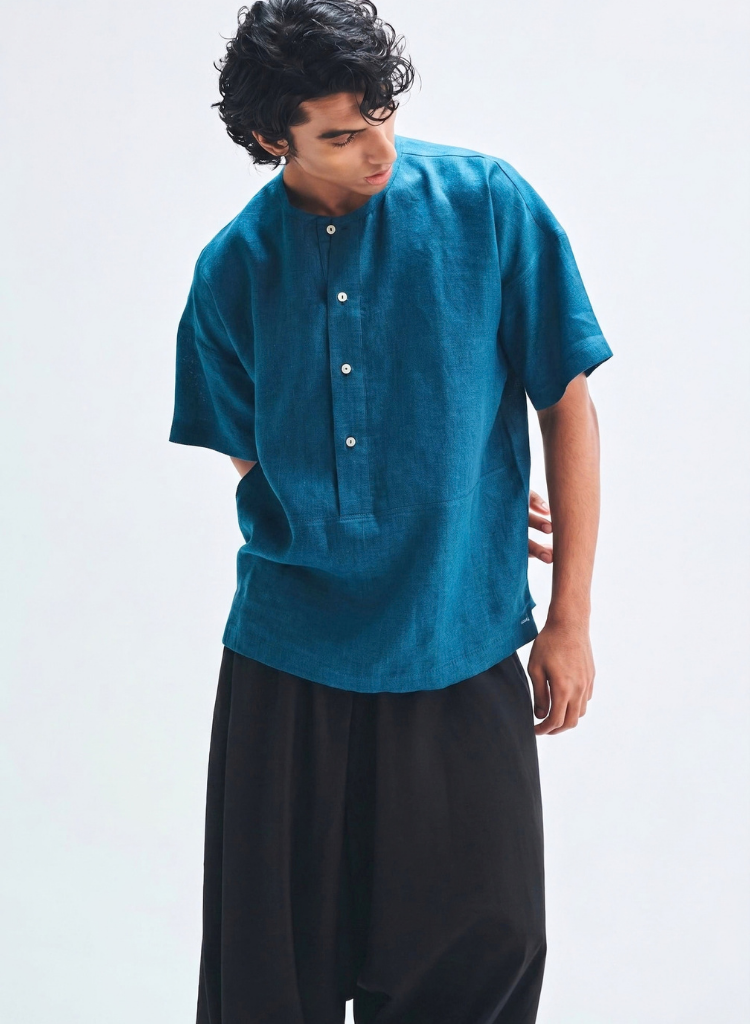 Indigo Panelled Shirt Kurta