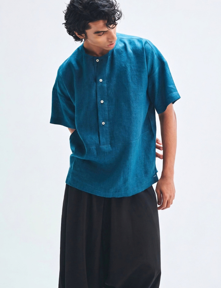 Indigo-Half-Sleeves-Panelled-Shirt-Kurta-A.png