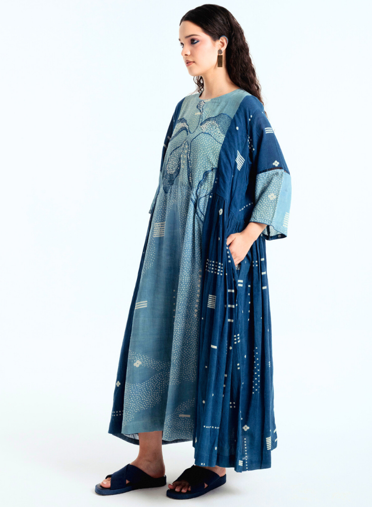 Indigo Pleated Dress