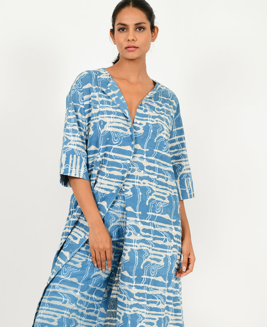 Indigo Splash Button Dress