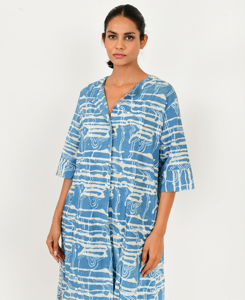 Indigo Splash Button Dress