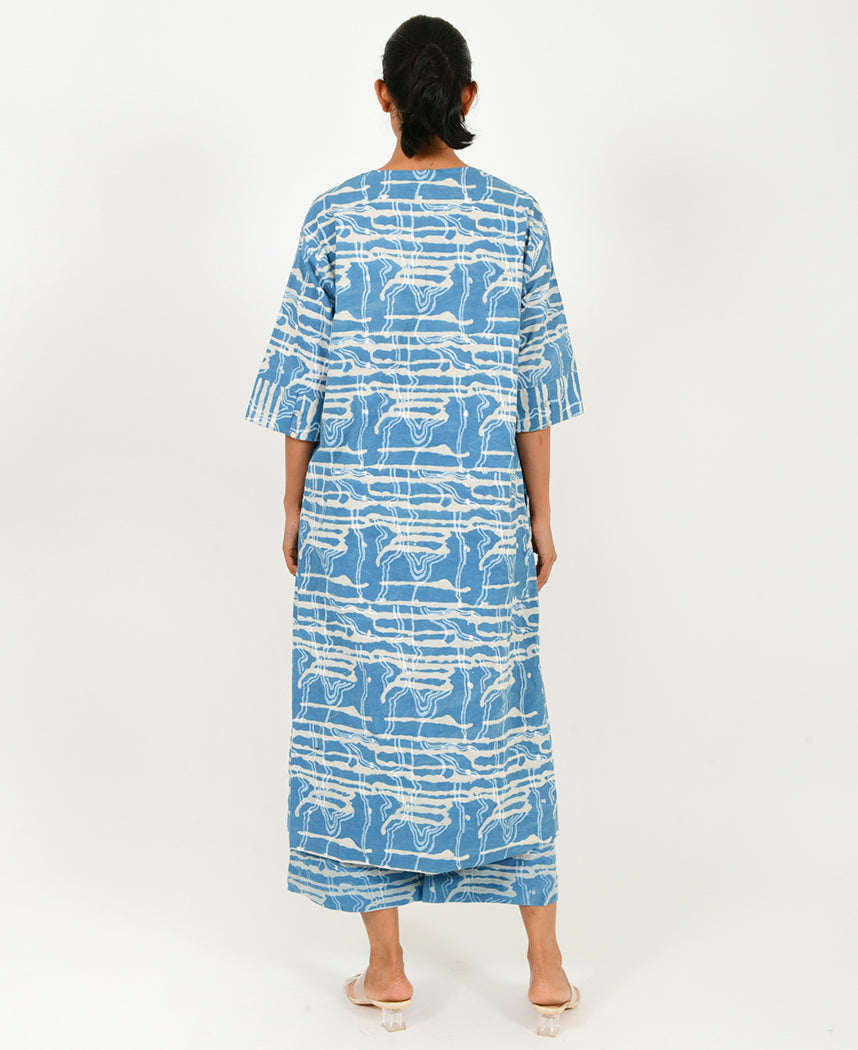 Indigo Splash Button Dress