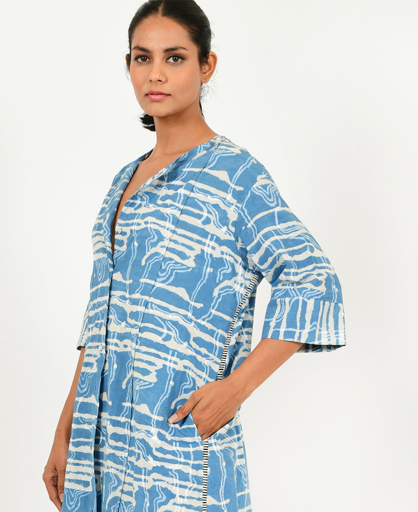 Indigo Splash Button Dress