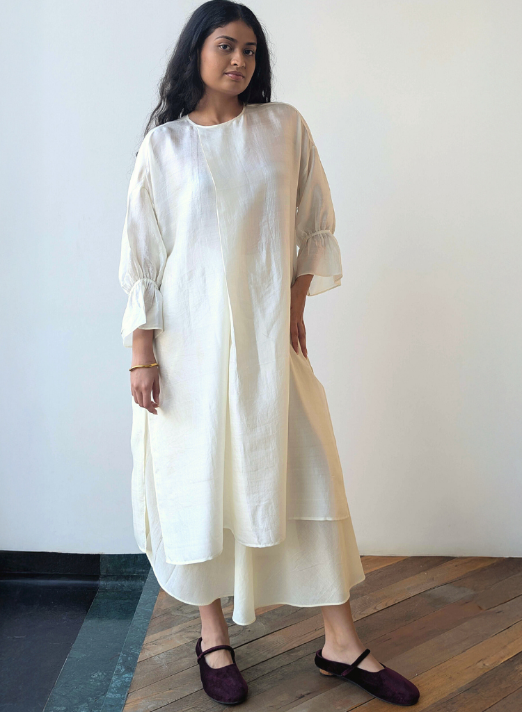 Ivory Broad Pleat Silk Set