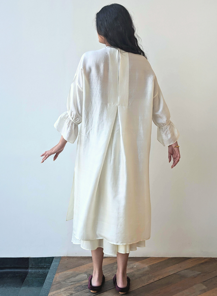 Ivory Broad Pleat Silk Set