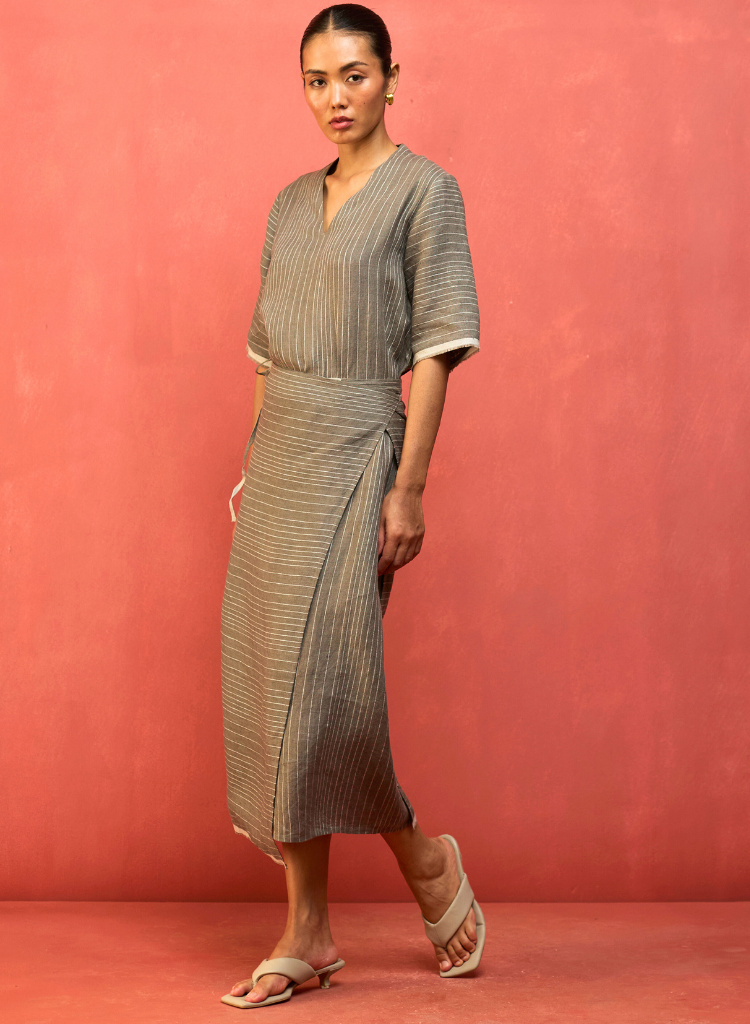 Karo Stripe Wrap Dress