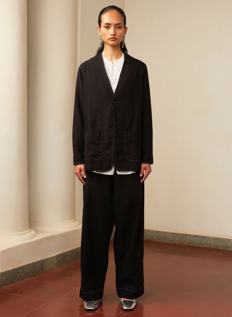 Lapel Less Jacket Set