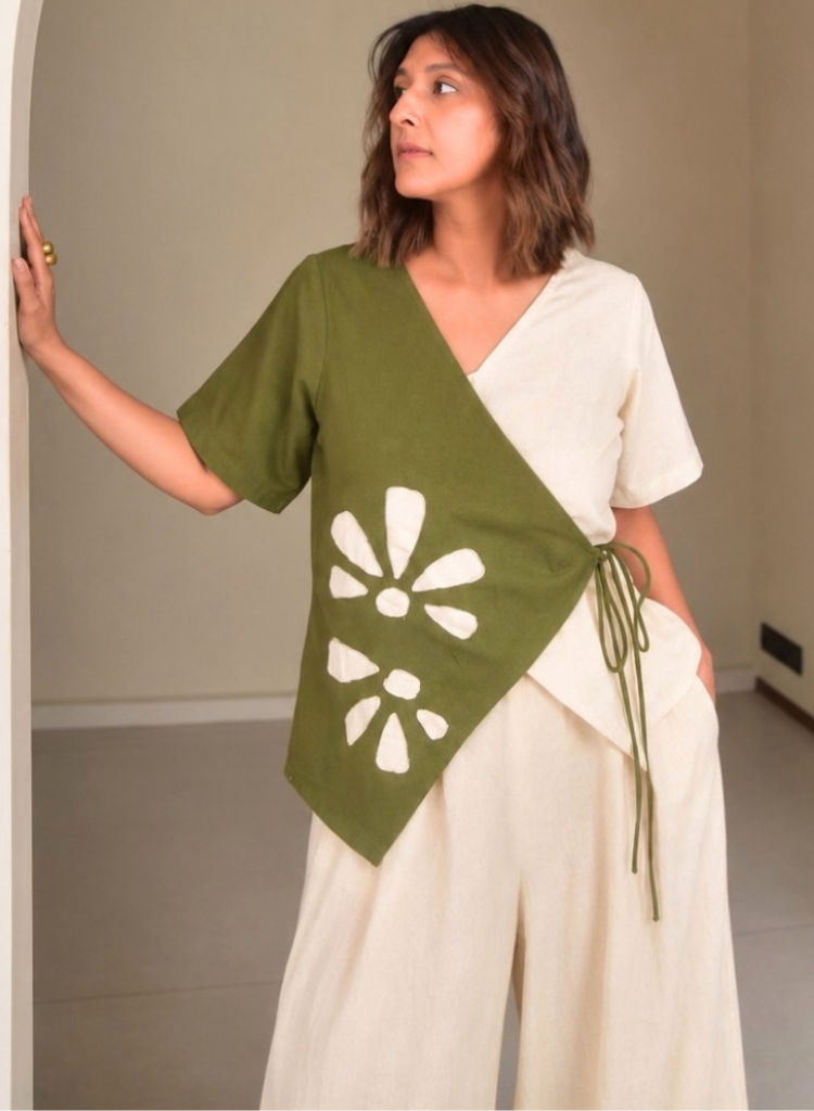 Mia Appliqué Wrap Top