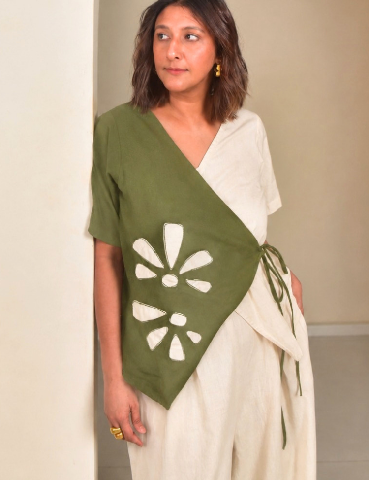 Mia Appliqué Wrap Top