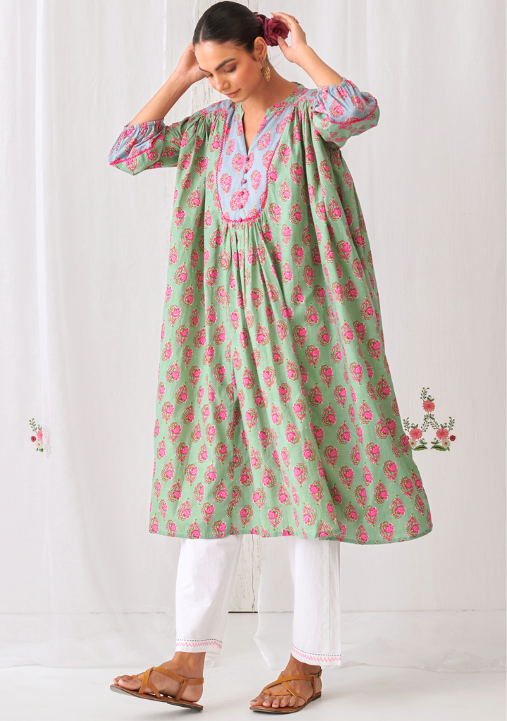 Mint Green Gathered Kurta Set