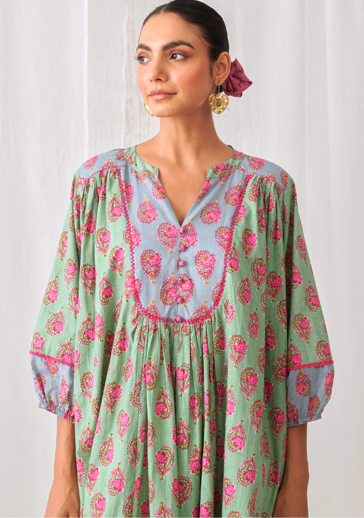 Mint Green Gathered Kurta Set
