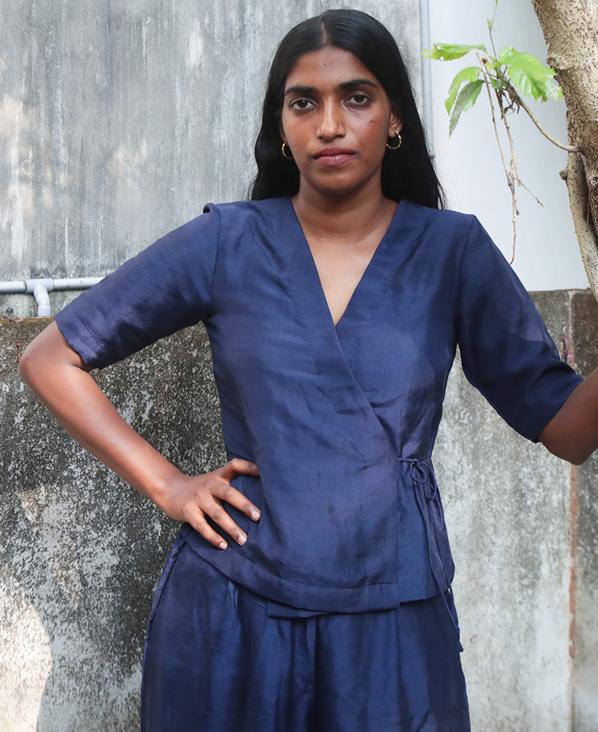 Navy Wrap Top
