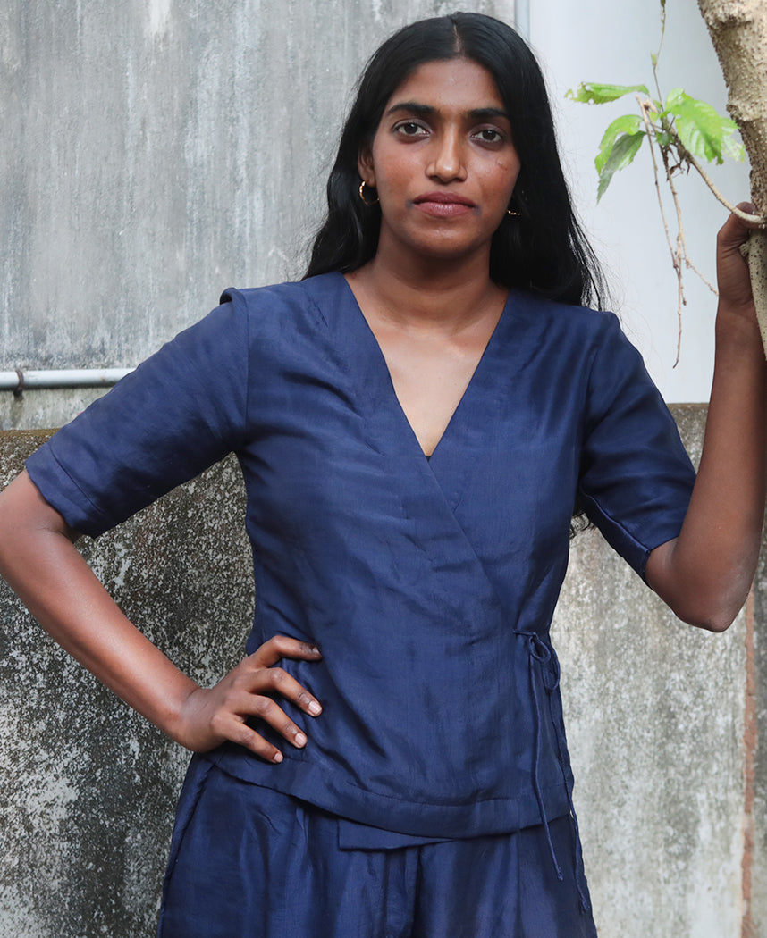 Navy Wrap Top