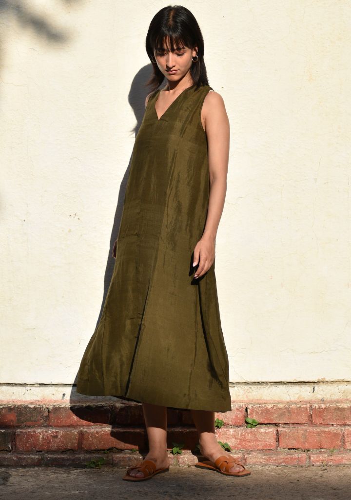 Olive Silk Dress