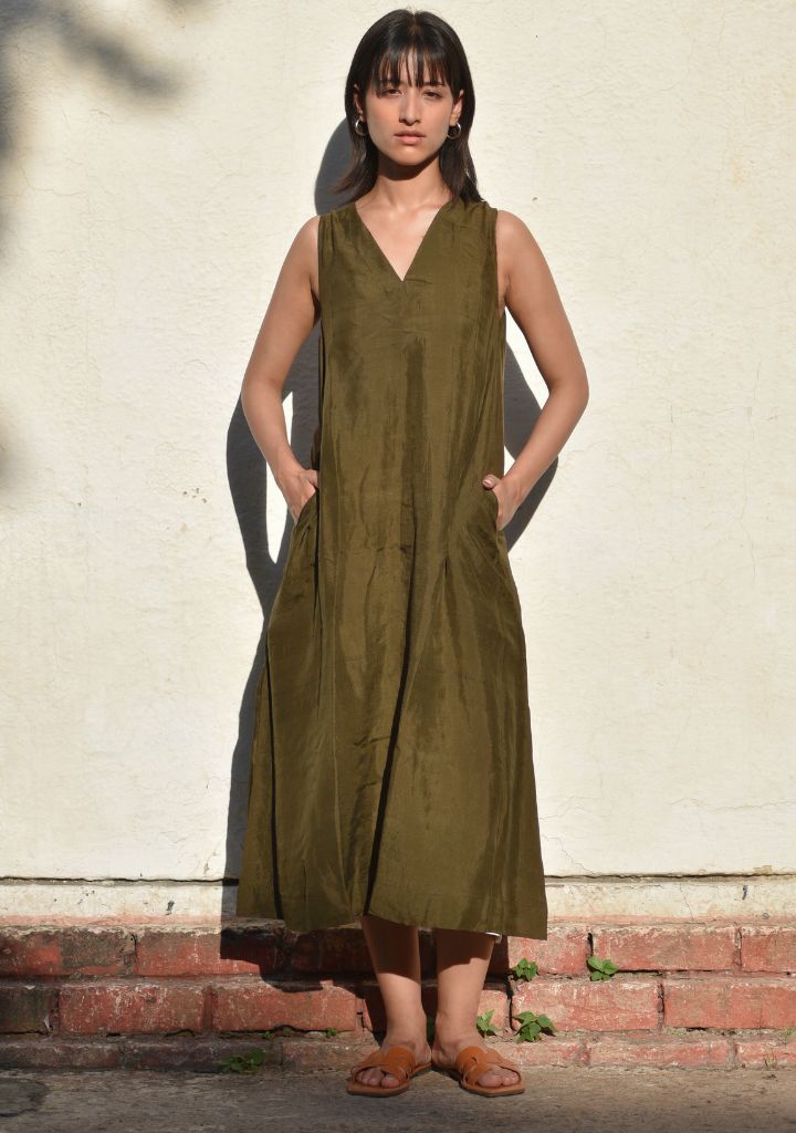 Olive Silk Dress