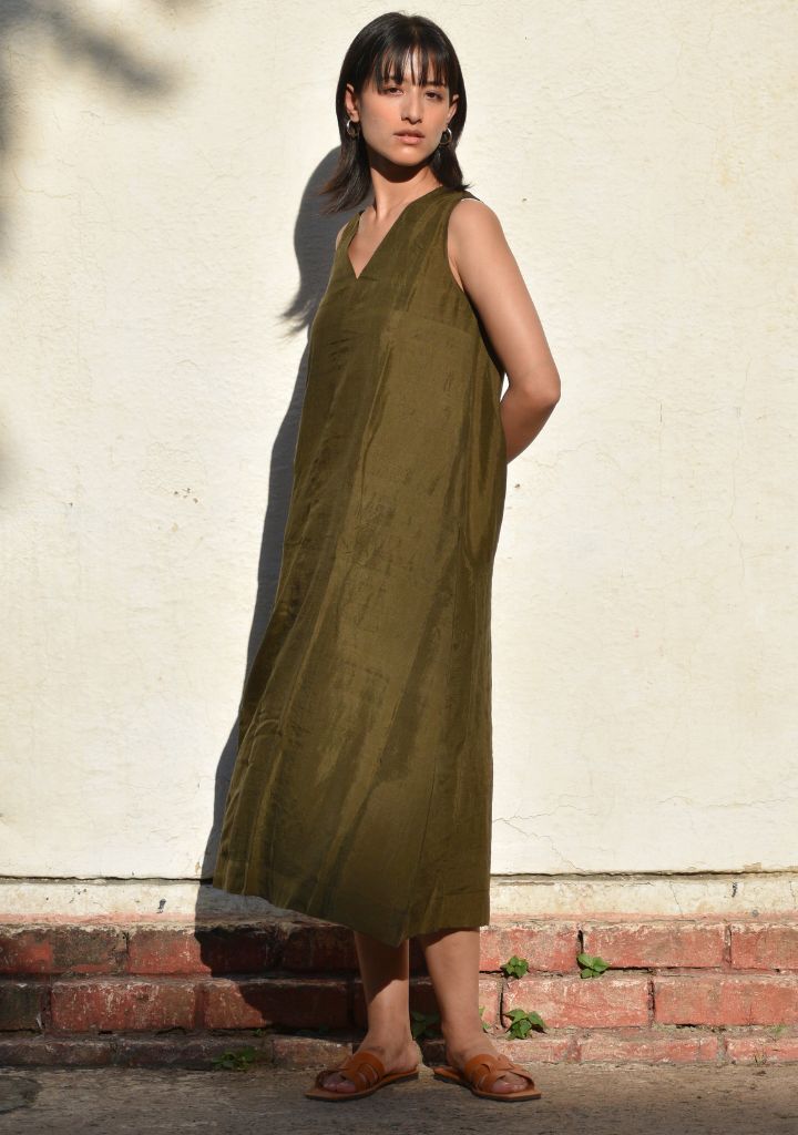 Olive Silk Dress