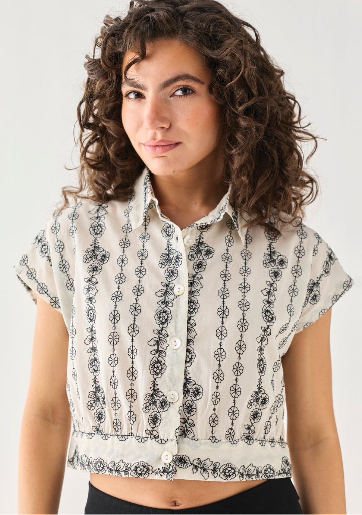 Oversized Floral Crop Shirt