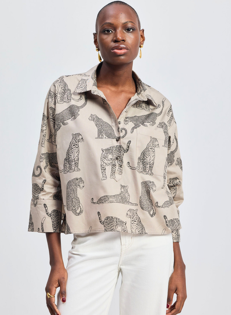 Animal Print Cropped Shirt